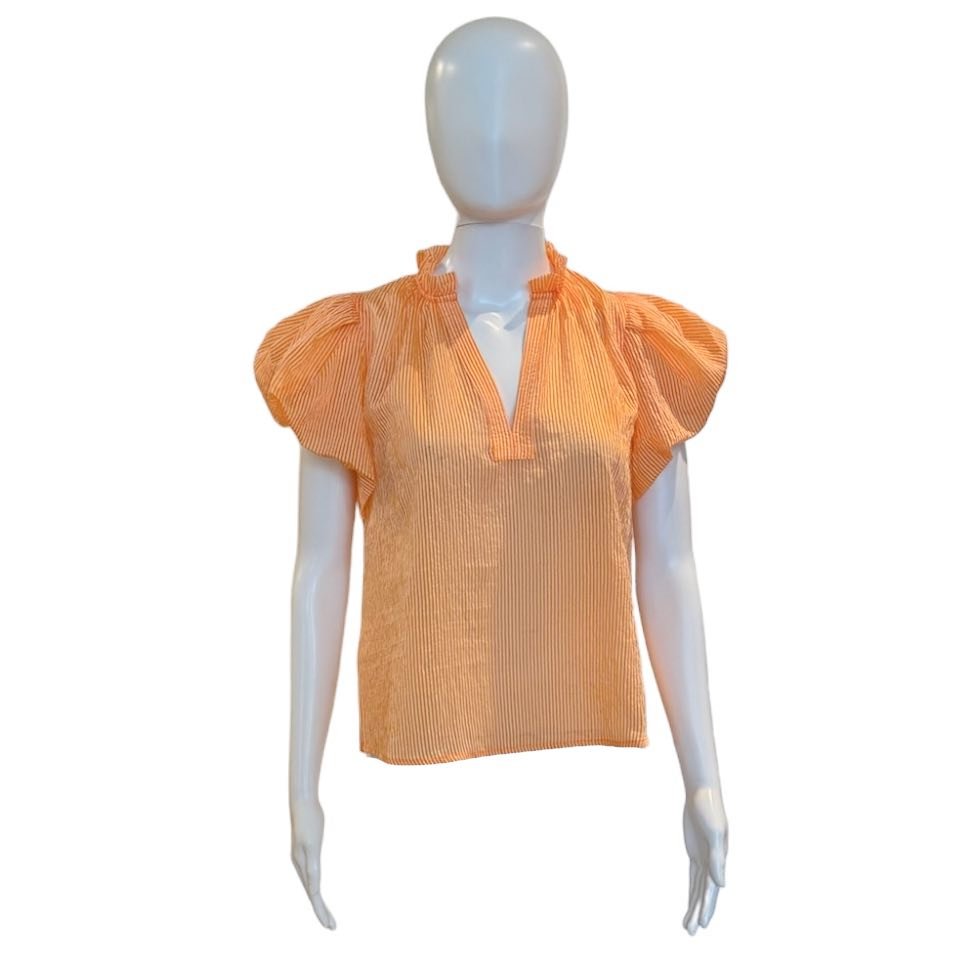 Abby Top | Orange Seersucker-Shirts & Tops-THML-The Grove