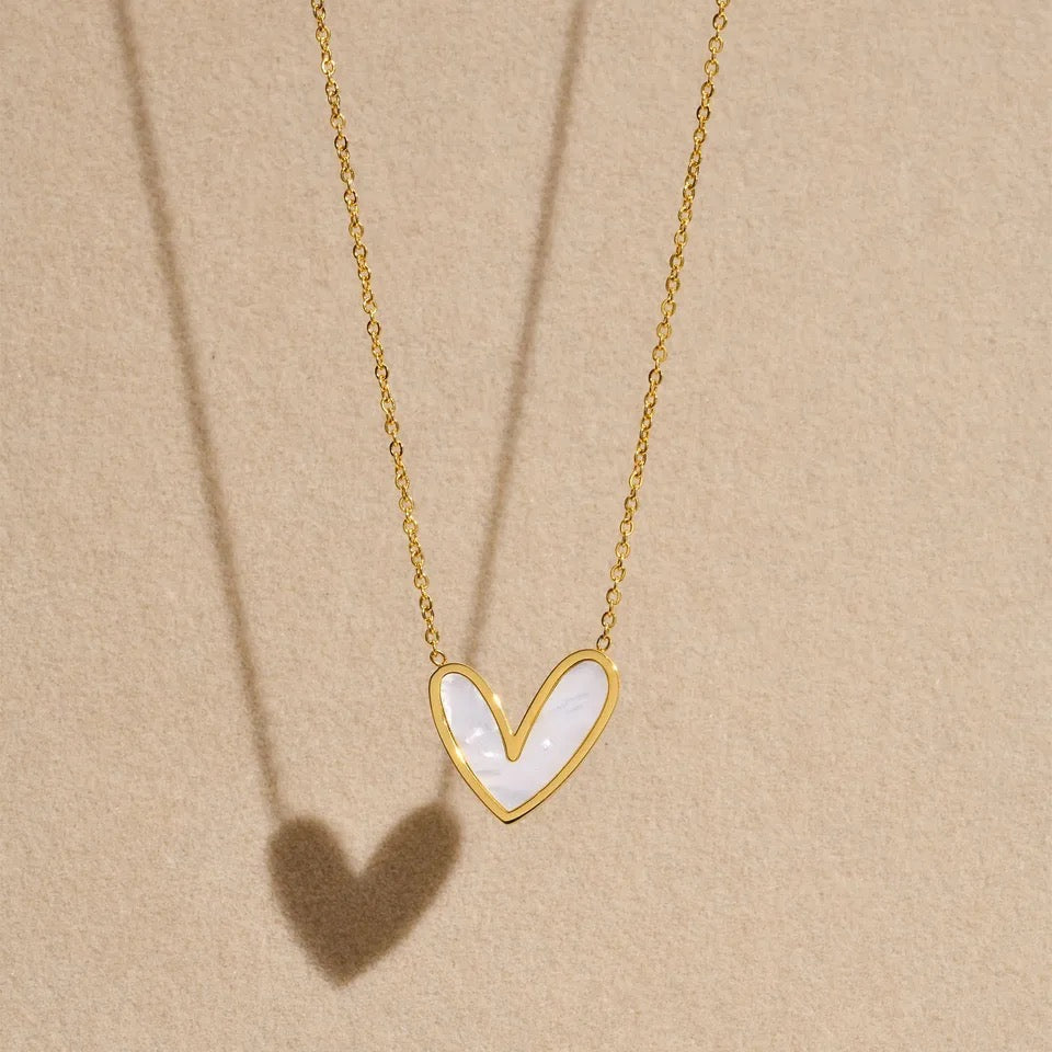 Abigail Mother Of Pearl Heart Necklace-Necklaces-Sahira Jewelry Design-The Grove