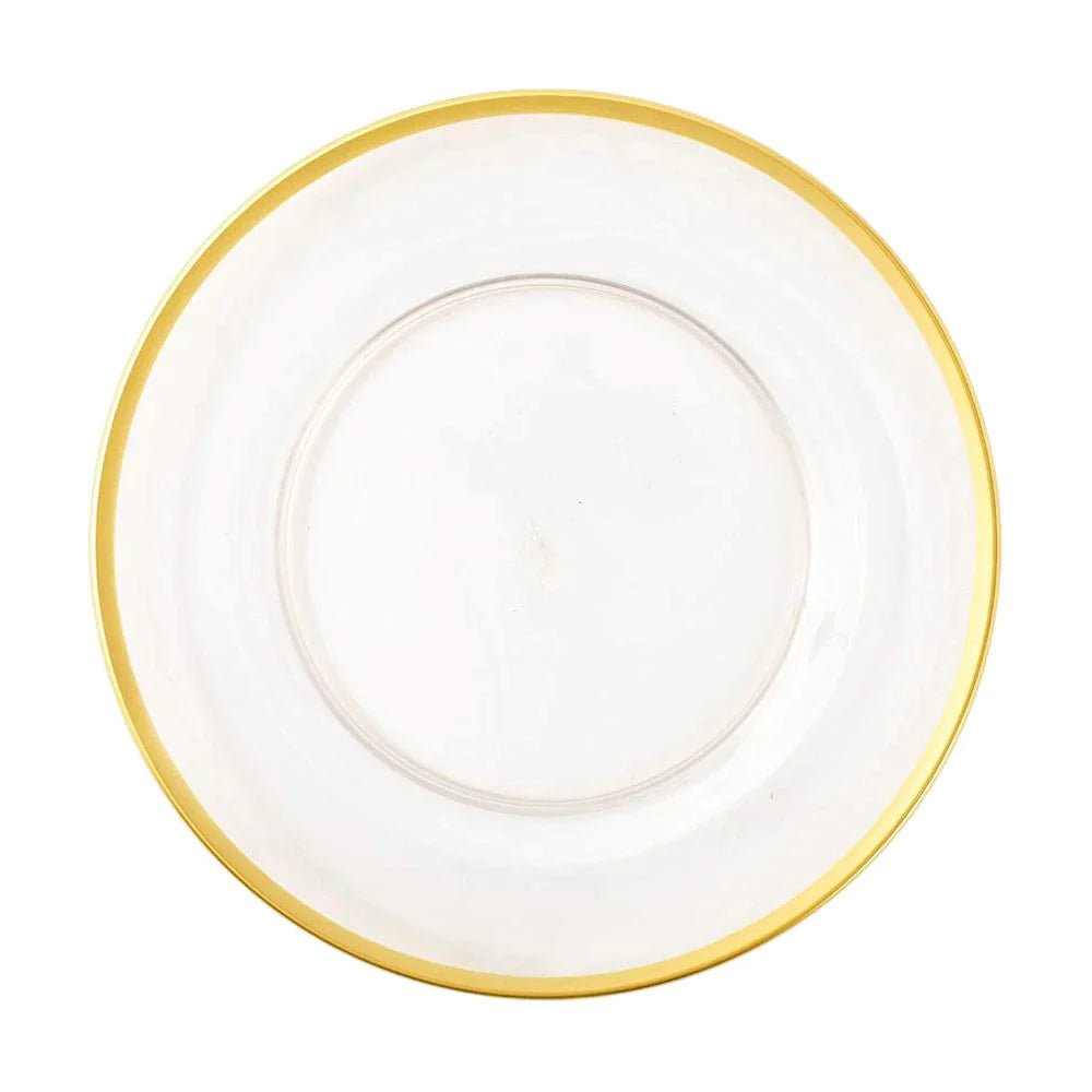 Acrylic Plate Charger in Clear with Gold Rim-Chargers-Clementine WP-The Grove