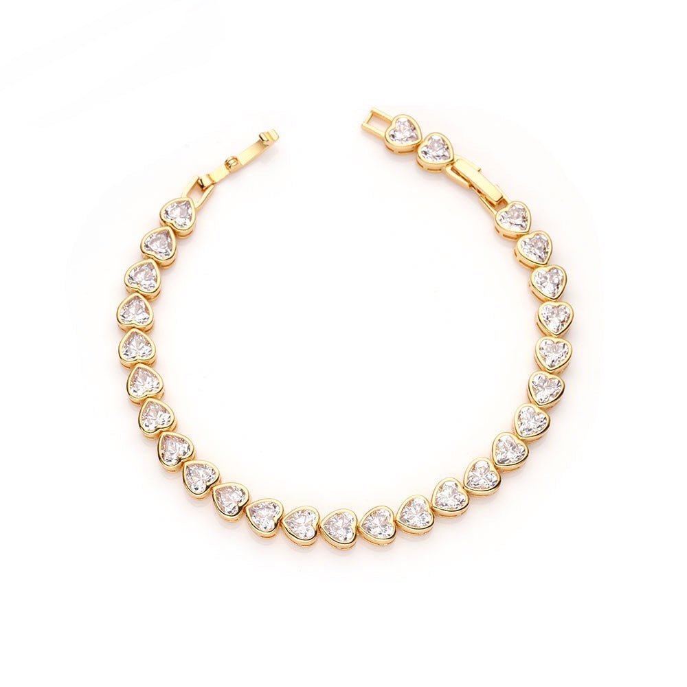 Bezel Heart Tennis Bracelet-Bracelets-Sahira Jewelry Design-The Grove