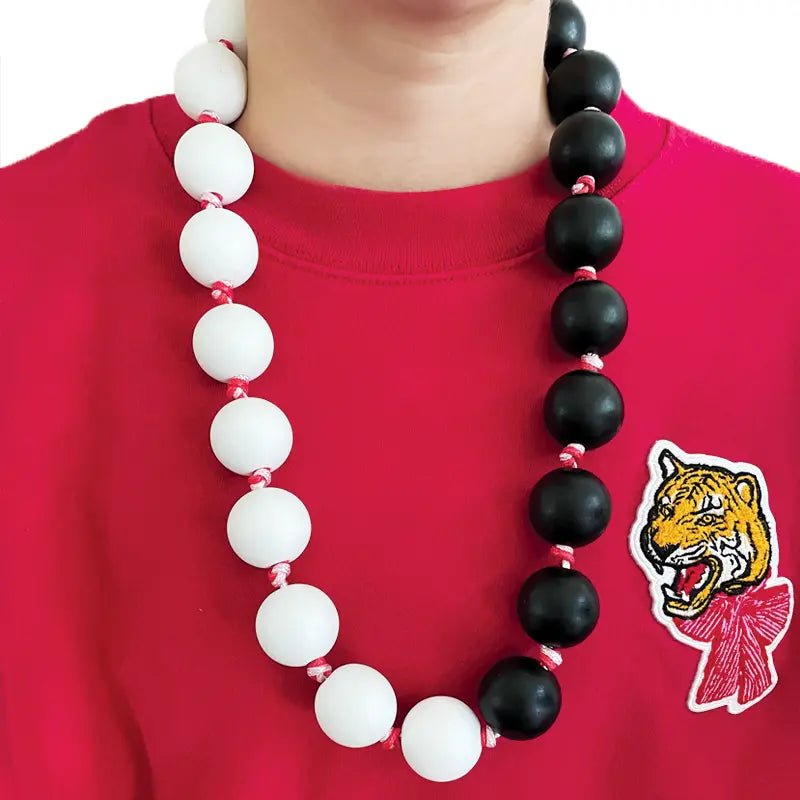 Big Bauble Beads | Black & White Jumbo Wood Bead Necklace-Necklaces-WirrWarr Wraps-The Grove