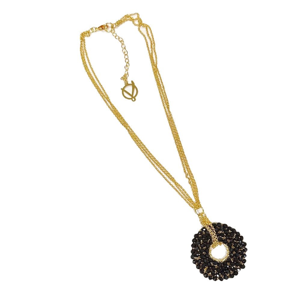 Black Crystal Pendant Necklace-Necklaces-Lavish-The Grove