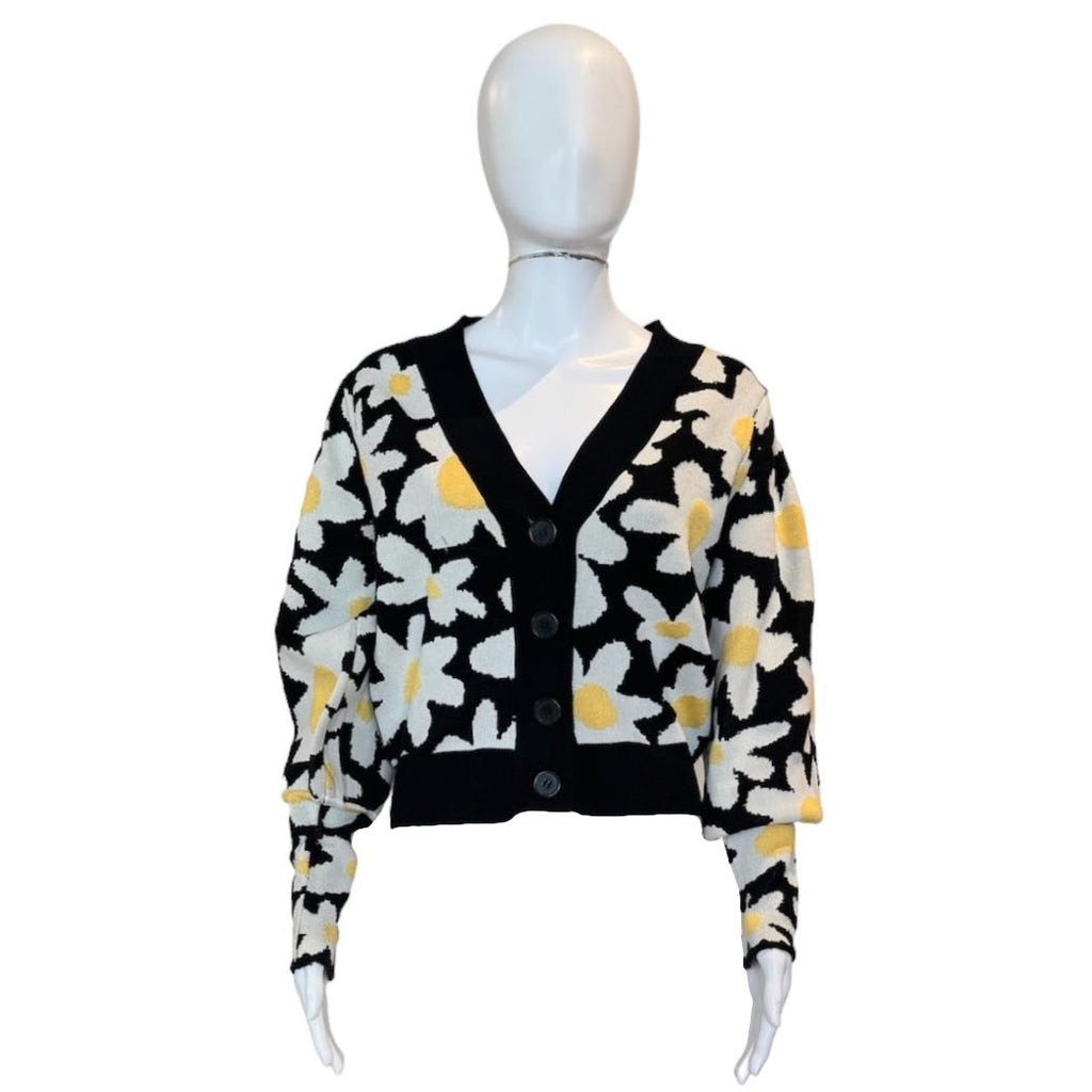 Black Flowers Knit Cardigan-Shirts & Tops-FARM Rio-The Grove