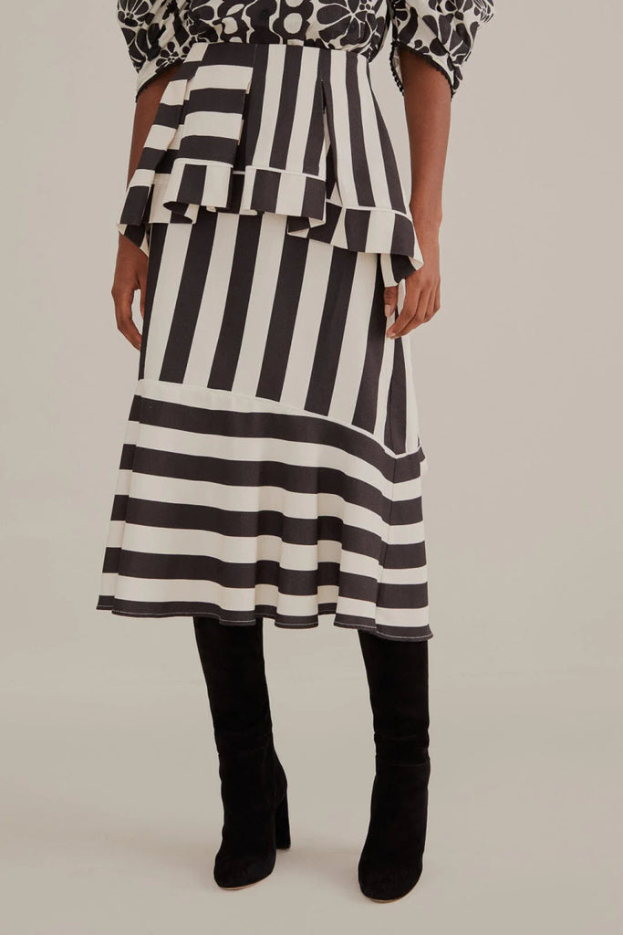 Black Mixed Stripes Midi Skirt-Skirts-FARM Rio-The Grove