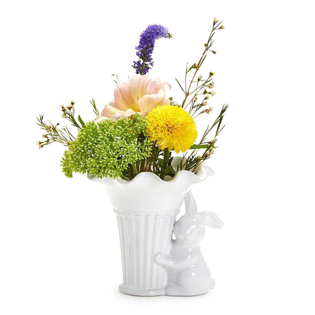 Blooms and Easter Bunny Fluted Vase-Seasonal & Holiday Decorations-Two's Company-The Grove