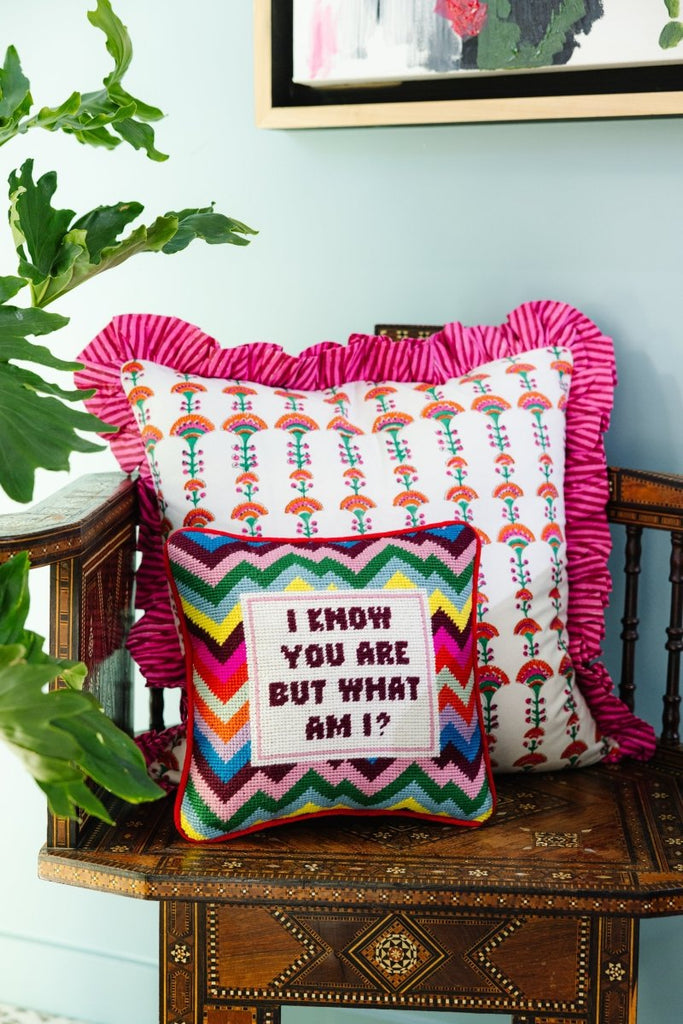 But What Am I Needlepoint Pillow-Throw Pillows-Furbish Studio-The Grove