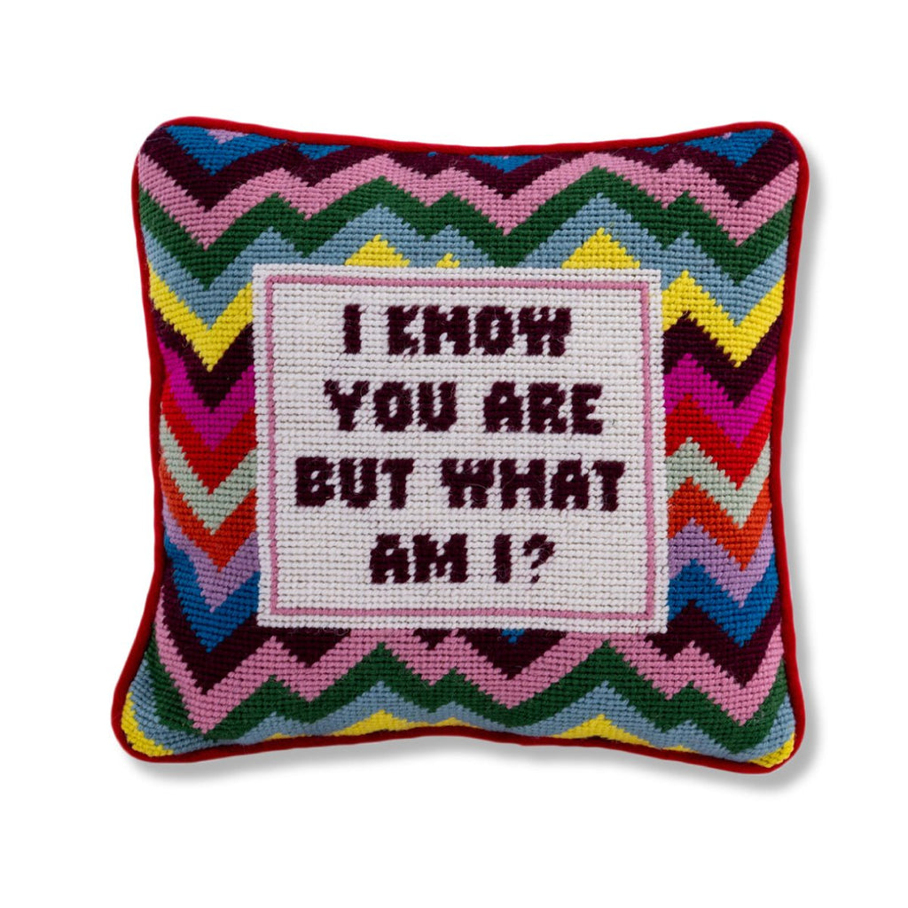 But What Am I Needlepoint Pillow-Throw Pillows-Furbish Studio-The Grove