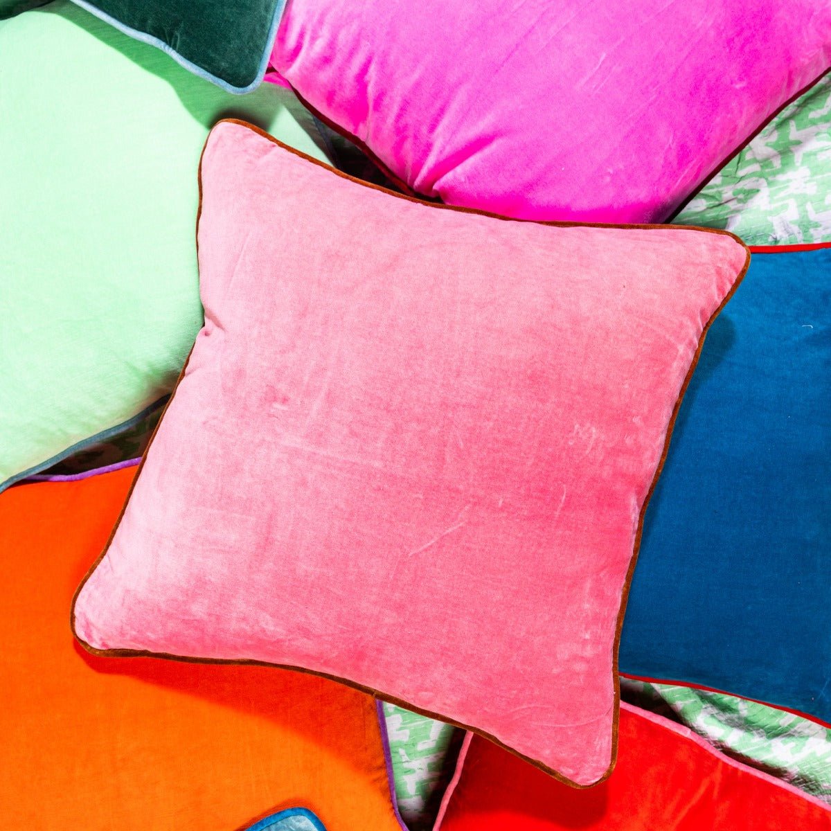 Charliss Velvet Pillow | Light Pink + Rust-Throw Pillows-Furbish Studio-The Grove