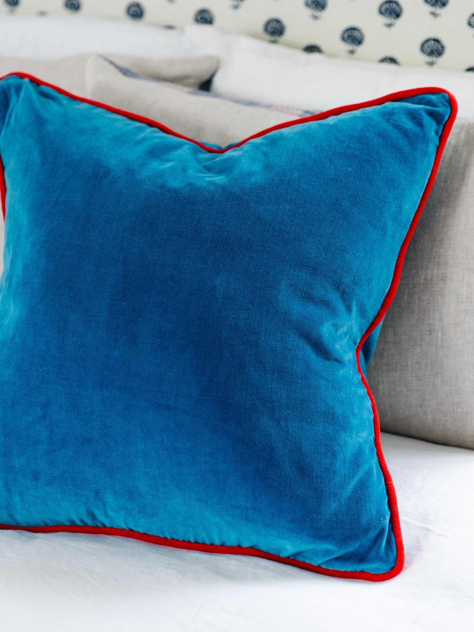 Charliss Velvet Pillow | Peacock + Cherry-Throw Pillows-Furbish Studio-The Grove