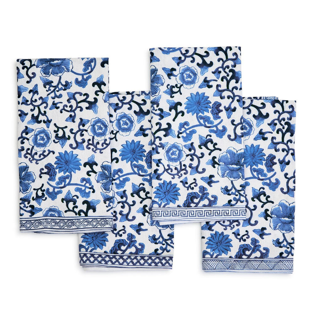 Chinoiserie Blue and White Floral Napkins-Napkins-Two's Company-The Grove