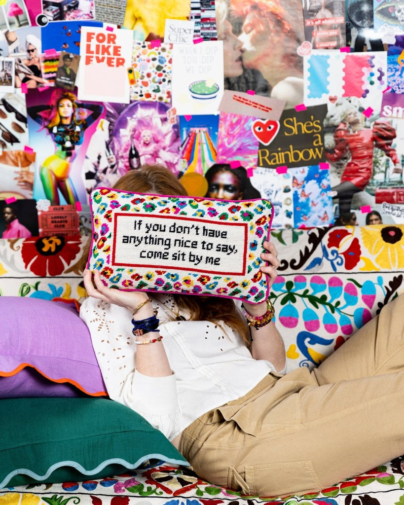 Come Sit By Me Needlepoint Pillow-Throw Pillows-Furbish Studio-The Grove