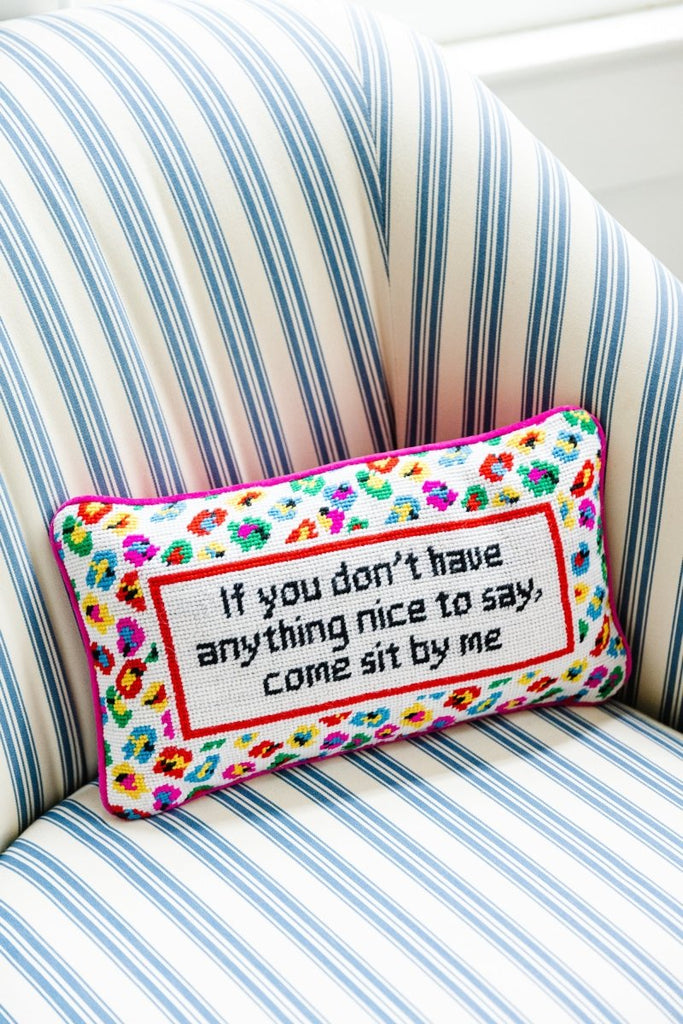 Come Sit By Me Needlepoint Pillow-Throw Pillows-Furbish Studio-The Grove
