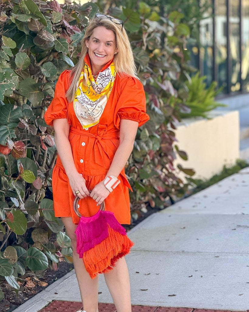 Cosmos Puff Sleeve Shirtdress | Orange-Dresses-Kasia-The Grove