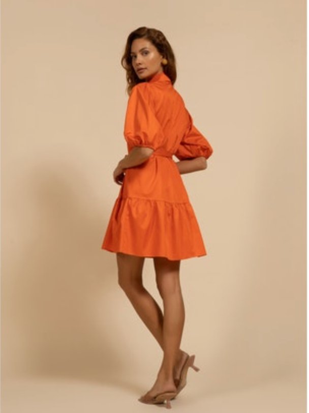 Cosmos Puff Sleeve Shirtdress | Orange-Dresses-Kasia-The Grove
