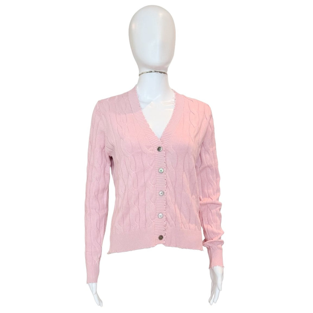 Cotton Cable Frayed Cardigan | Pink Pearl-Cardigan-Minnie Rose-The Grove