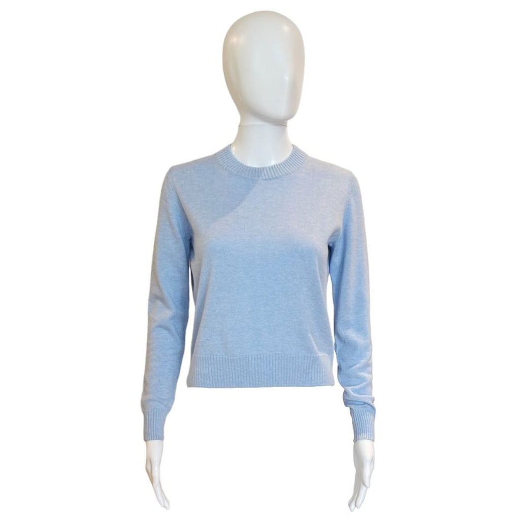 Cotton Cashmere Shrunken Crew Neck Sweater | Weekend Blue-Sweater-Alashan-The Grove