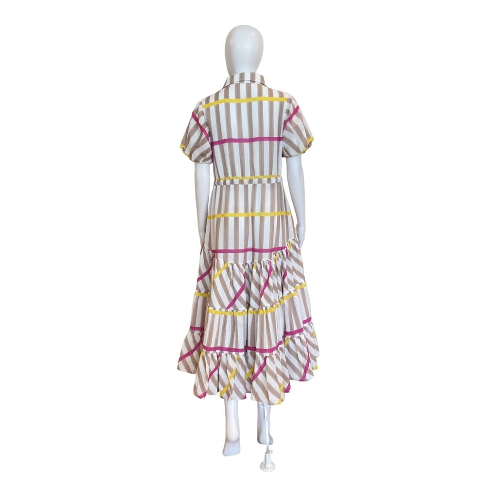 Danielle Midi Dress | Khaki Stripe-Dresses-Kleid-The Grove