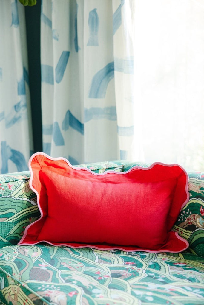 Darcy Linen Lumbar Pillow | Cherry + Light Pink-Throw Pillows-Furbish Studio-The Grove