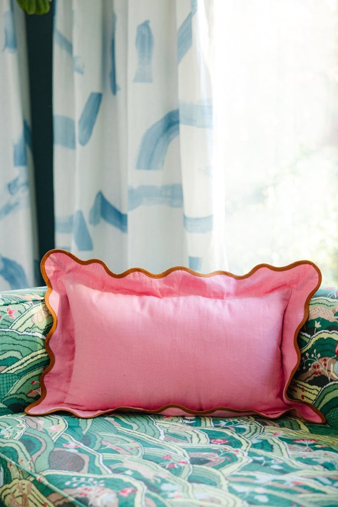 Darcy Linen Lumbar Pillow | Light Pink + Rust-Throw Pillows-Furbish Studio-The Grove