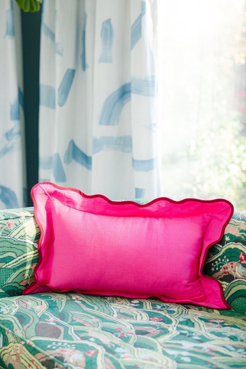 Darcy Linen Lumbar Pillow | Neon Pink + Wine-Throw Pillows-Furbish Studio-The Grove