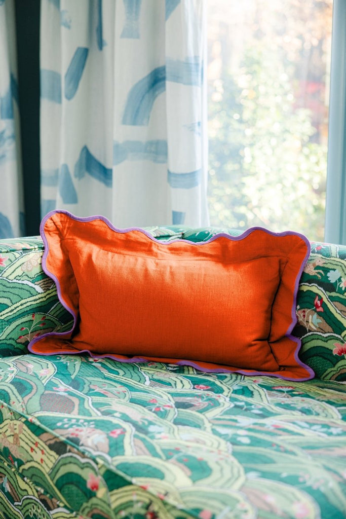 Darcy Linen Lumbar Pillow | Orange + Lilac-Throw Pillows-Furbish Studio-The Grove