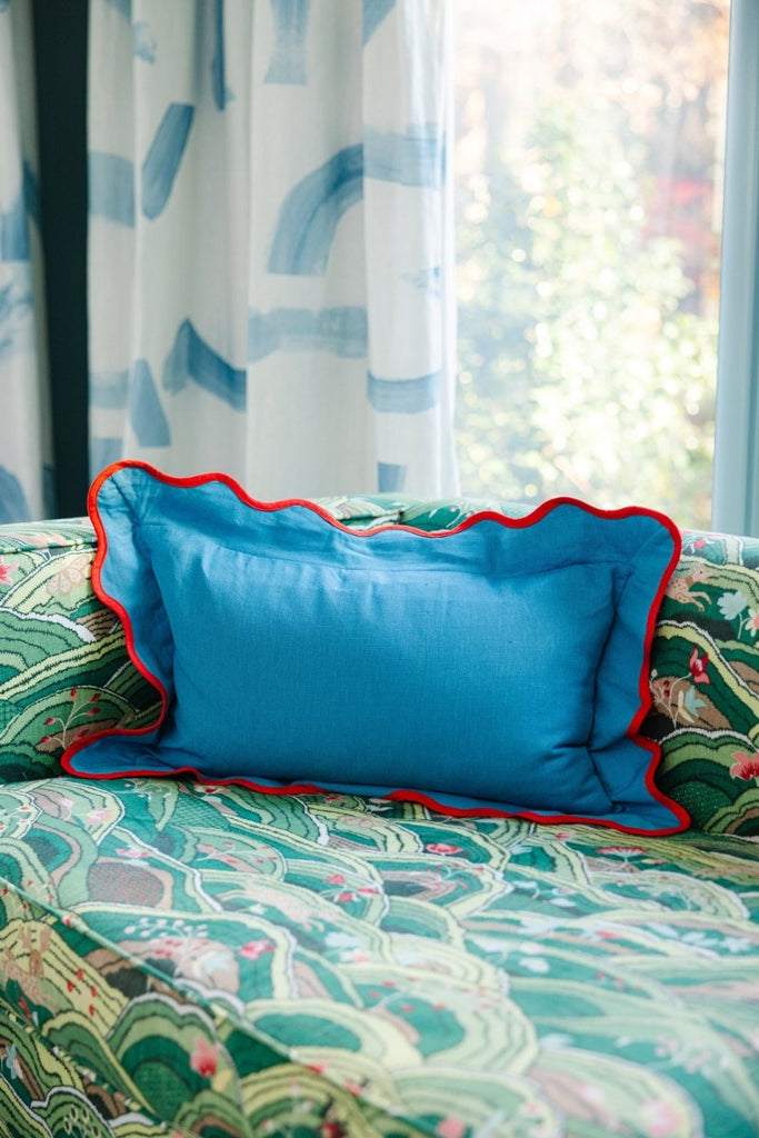 Darcy Linen Lumbar Pillow | Peacock + Cherry-Throw Pillows-Furbish Studio-The Grove