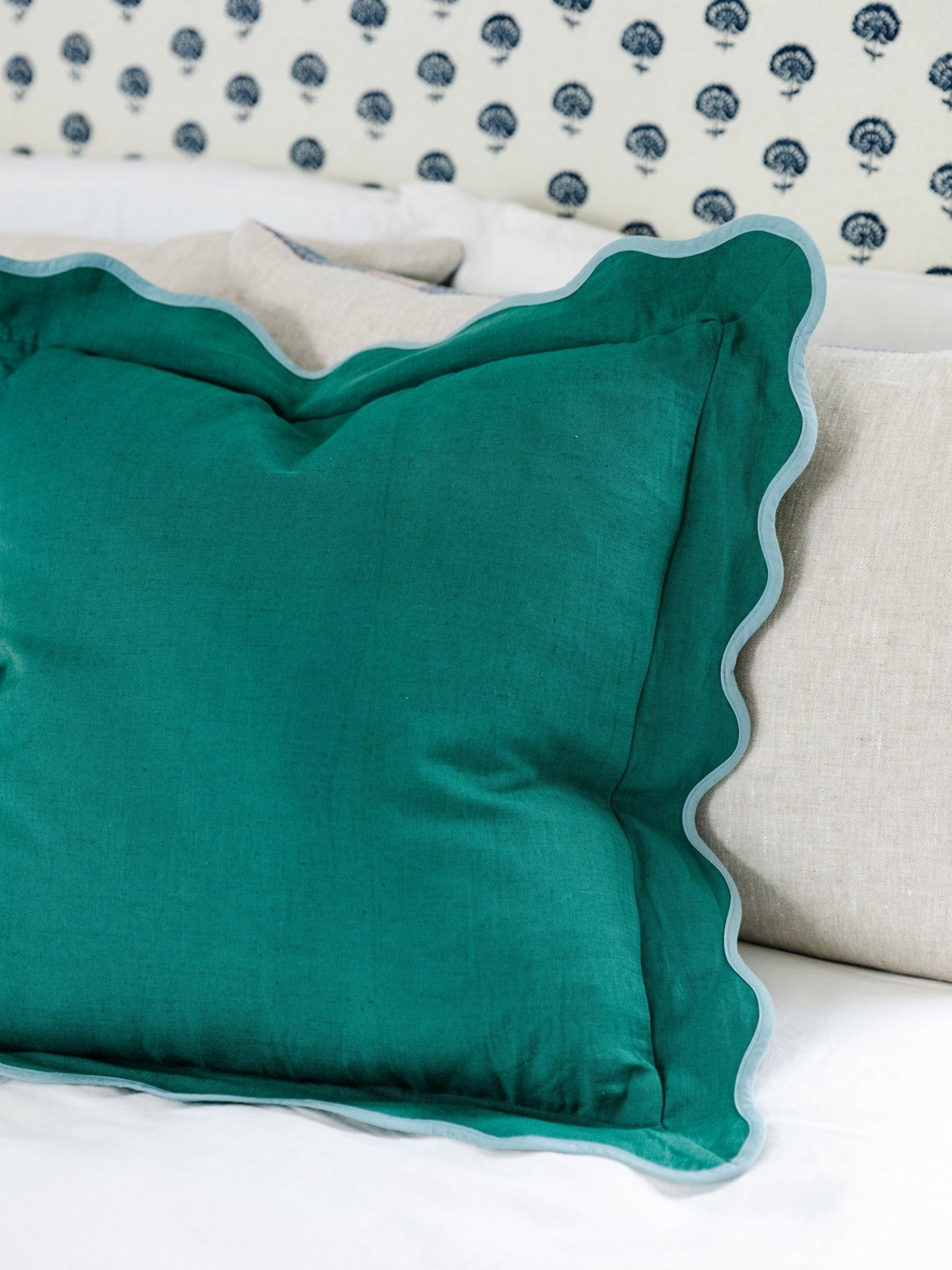 Darcy Linen Pillow | Green + Aqua-Throw Pillows-Furbish Studio-The Grove