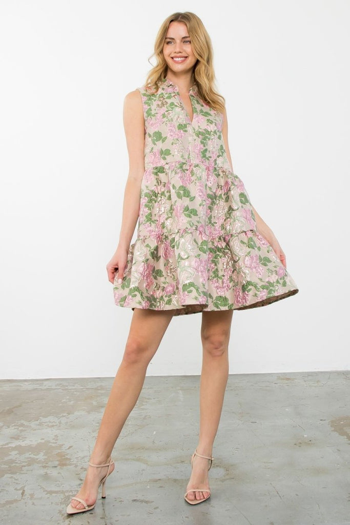 Della Sleeveless Floral Textured Dress-Dresses-THML-The Grove