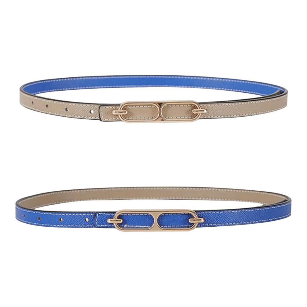 Double Loop Reversible Leather Belt | Taupe & Blue-Belts-Twist-The Grove