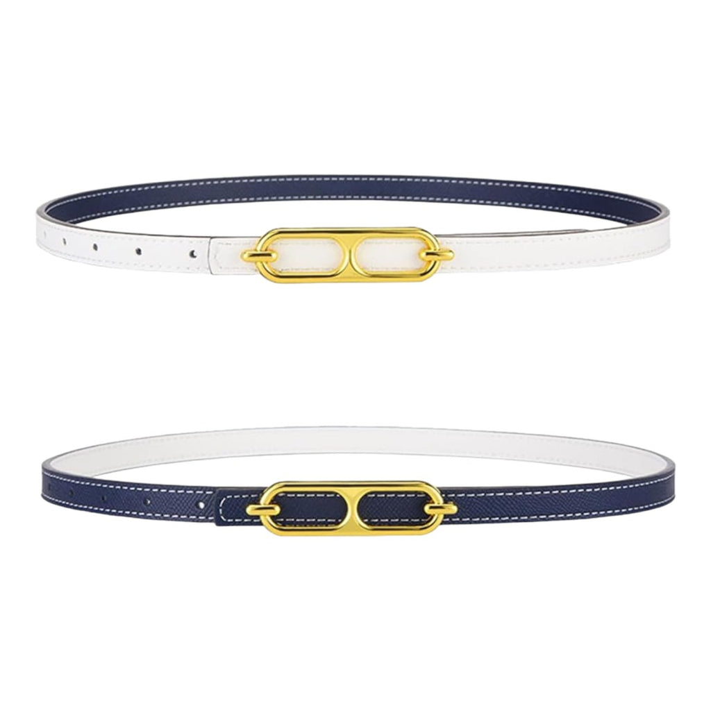 Double Loop Reversible Leather Belt | White & Navy-Belts-Twist-The Grove