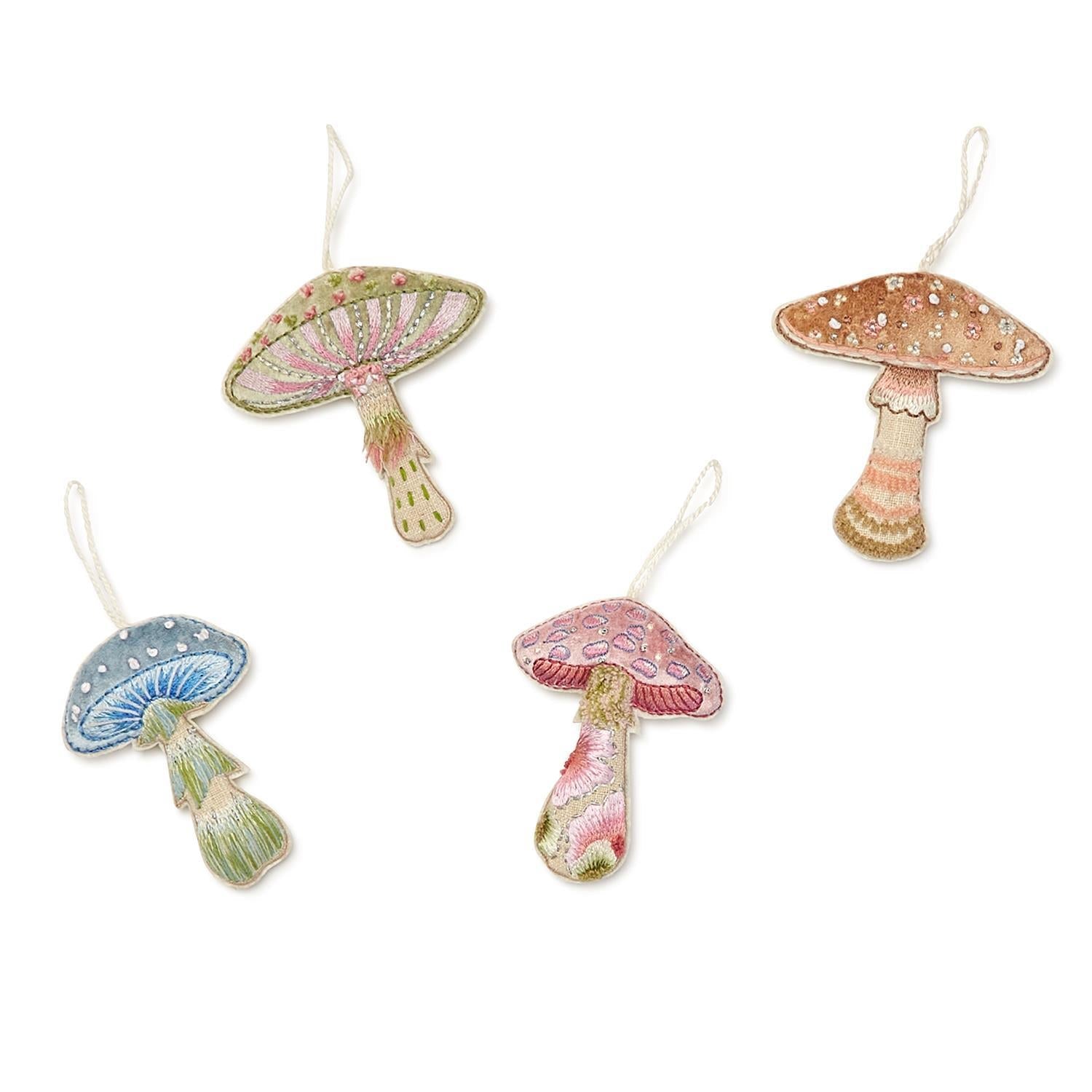 Embroidered Mushroom Ornament-Holiday Ornaments-Two's Company-The Grove