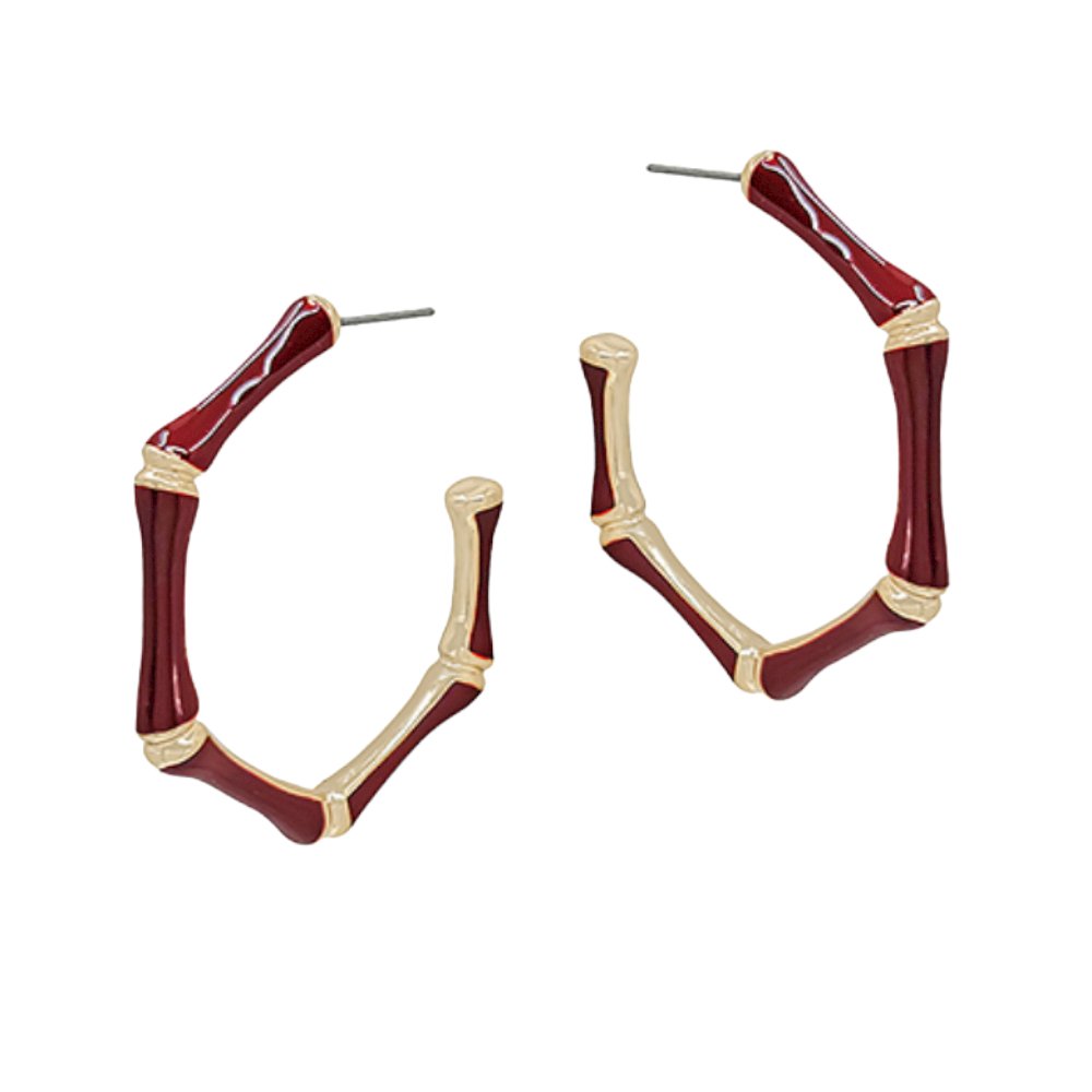 Enameled Bamboo Hoop Earrings | Wine-Earrings-Twist-The Grove