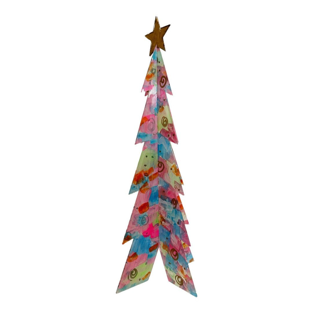 Extra Large Hand Painted Acrylic Christmas Tree | Pink Multi-Seasonal & Holiday Decorations-Lisa Anderton-The Grove