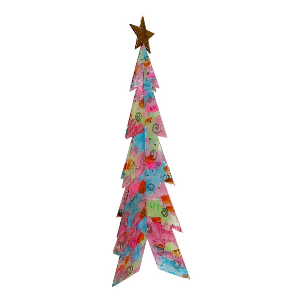 Extra Large Hand Painted Acrylic Christmas Tree | Pink Multi-Seasonal & Holiday Decorations-Lisa Anderton-The Grove