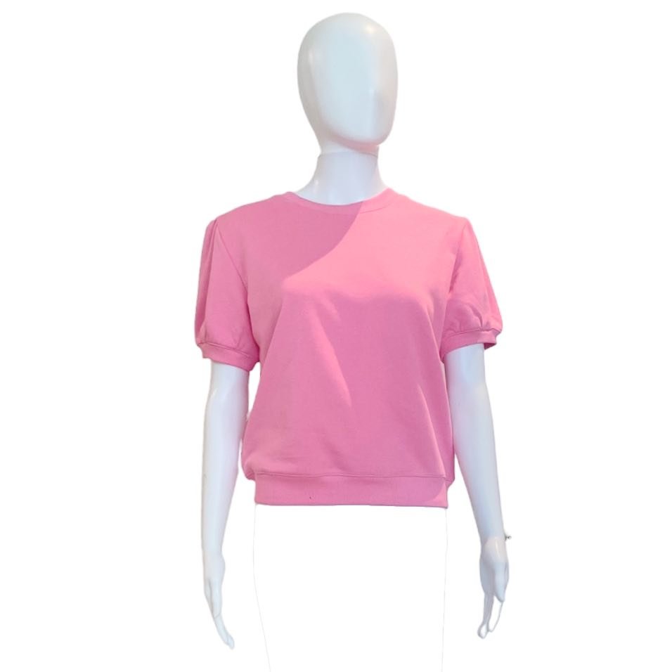 French Terry Puffed Sleeve Sweatshirt | Pink-Shirts & Tops-English Factory-The Grove