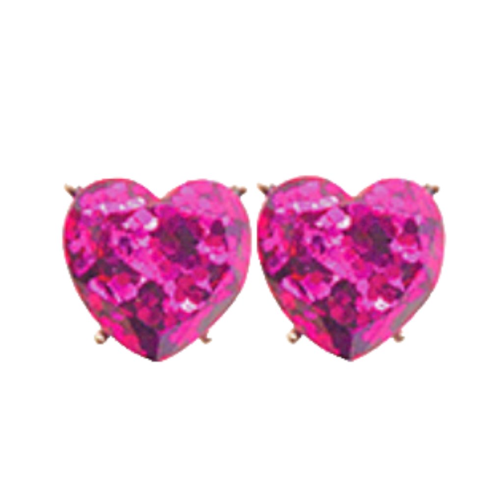 Gretchen Glitter Heart Earrings | Hot Pink-Earrings-Twist-The Grove