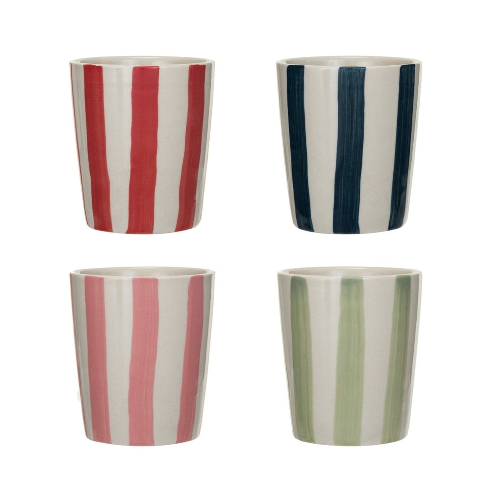 Hand-Painted Stoneware Striped Cups, Set of Four-Tumblers-Clementine WP-The Grove