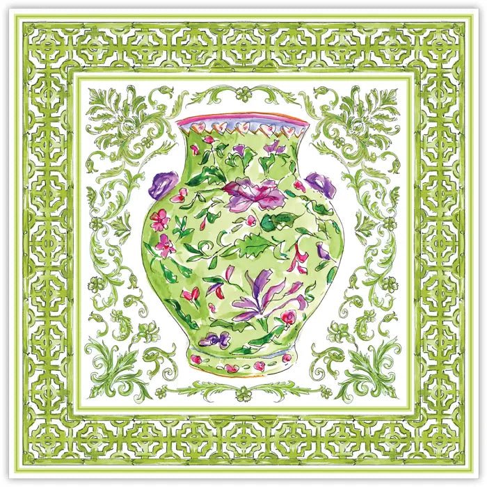 Handpainted Green Chinoiserie Urn Square Placemat-Paper Placemats-Clementine WP-The Grove