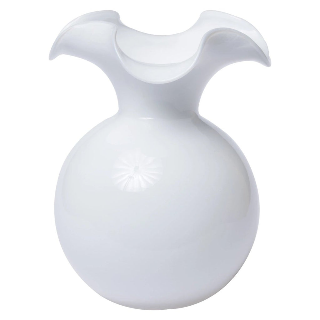Hibiscus Glass White Large Fluted Vase-Vases-Clementine WP-The Grove