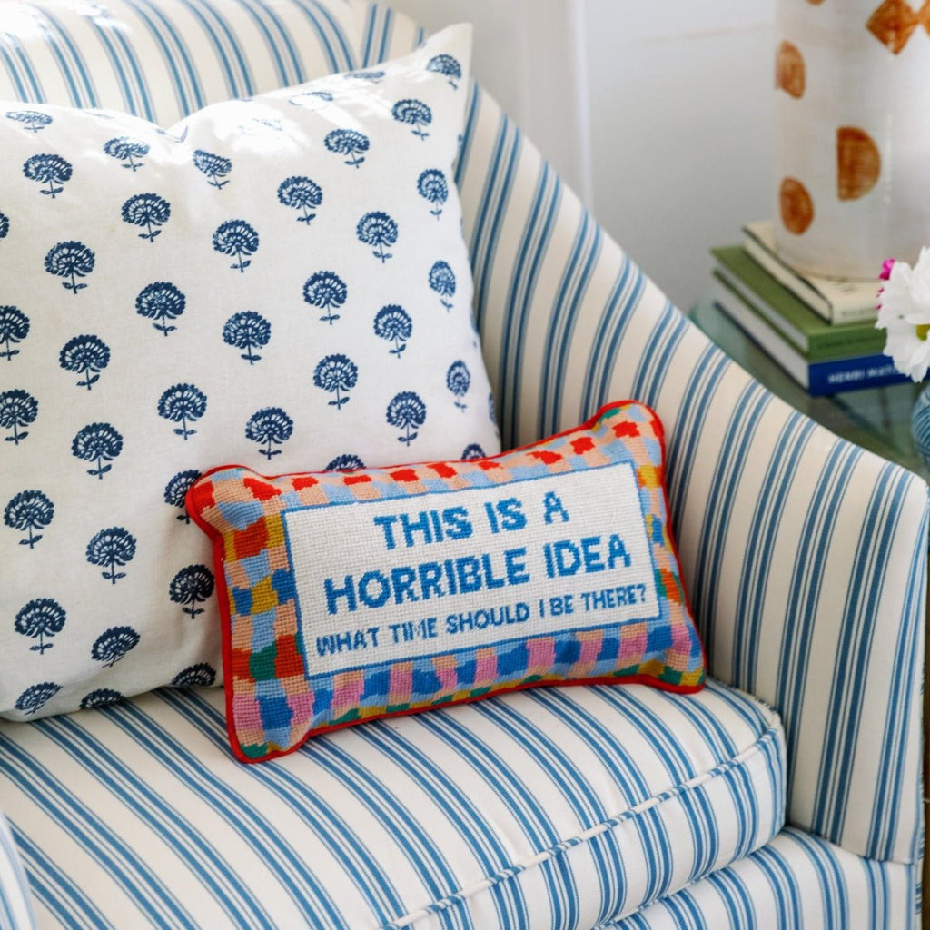 Horrible Idea Needlepoint Pillow-Throw Pillows-Furbish Studio-The Grove