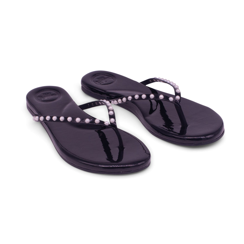 Indie Sandal | Black Patent with White Pearl-Sandal-Solei Sea-The Grove