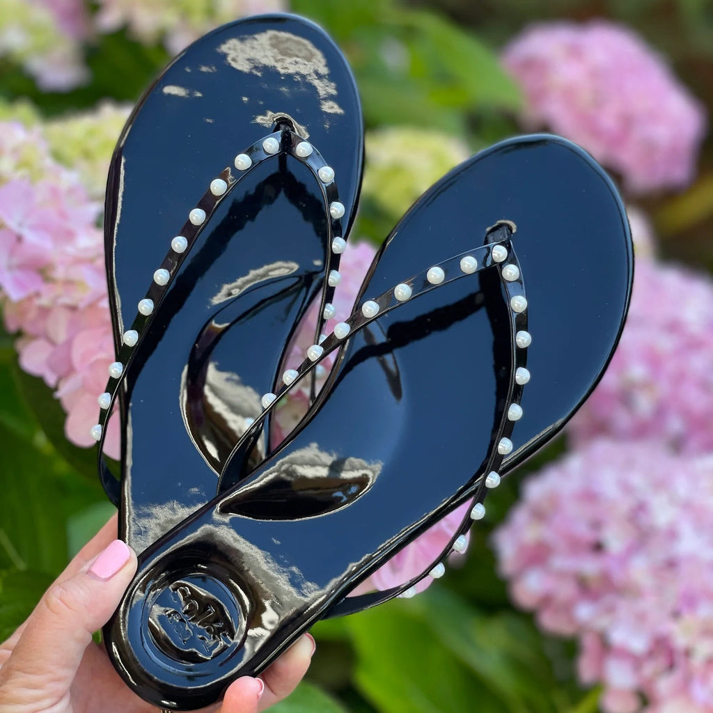 Indie Sandal | Black Patent with White Pearl-Sandal-Solei Sea-The Grove