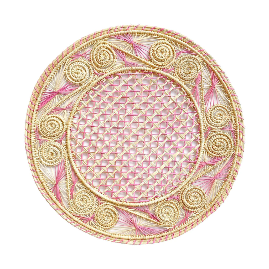 Iraca Hand-Woven Round Placemat | Natural & Pink-Placemats-Clementine WP-The Grove