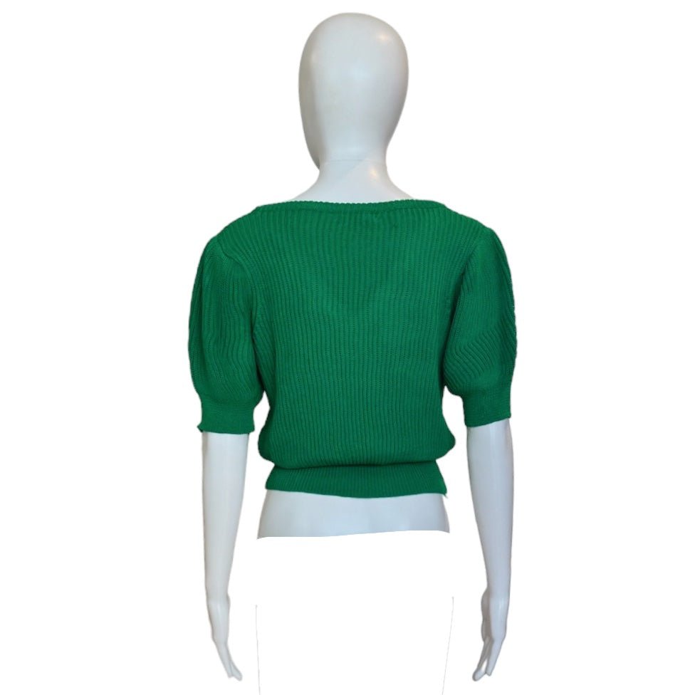 Kelly Green Short Sleeve Knit Sweater-Shirts & Tops-Compañia Fantastica-The Grove
