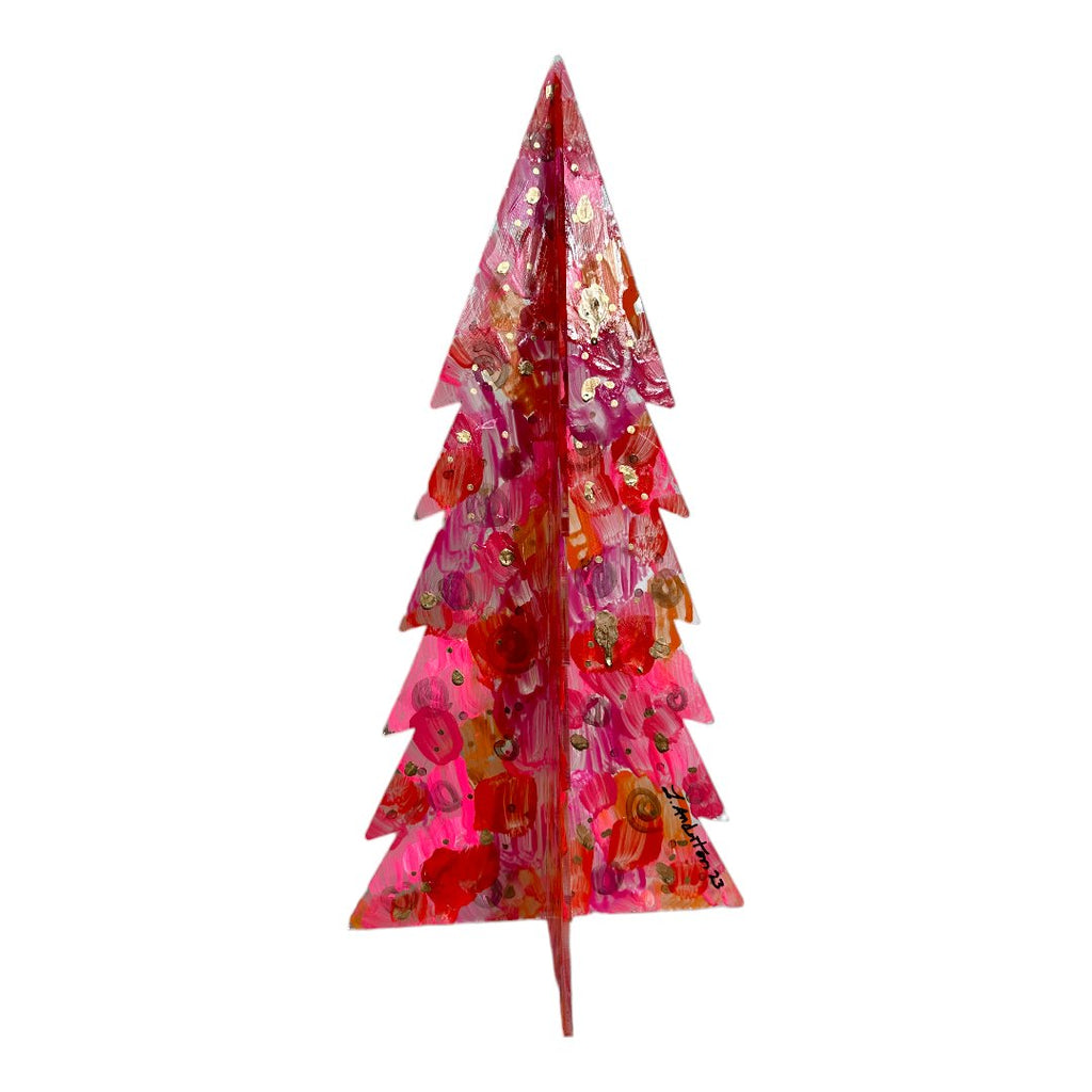 Large Hand Painted Acrylic Christmas Tree | Pink & Orange Swirl-Seasonal & Holiday Decorations-Lisa Anderton-The Grove