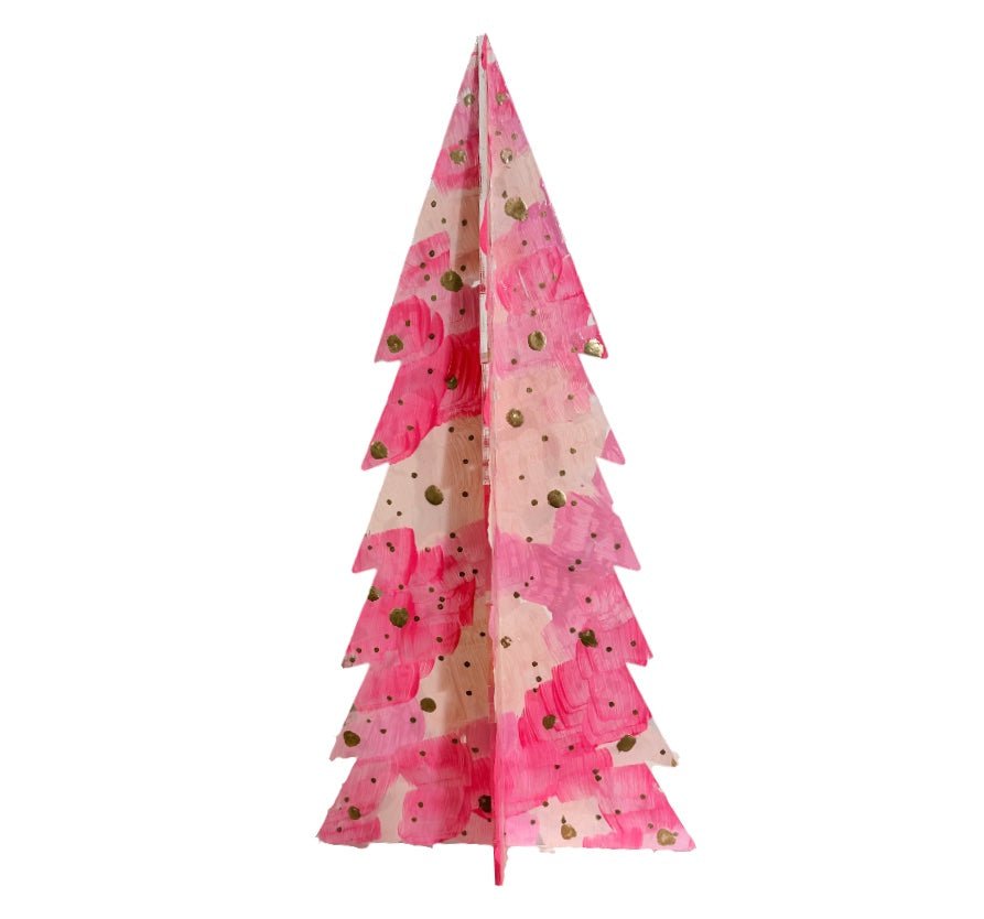 Large Hand Painted Acrylic Christmas Tree | Pink & White Dot-Seasonal & Holiday Decorations-Lisa Anderton-The Grove
