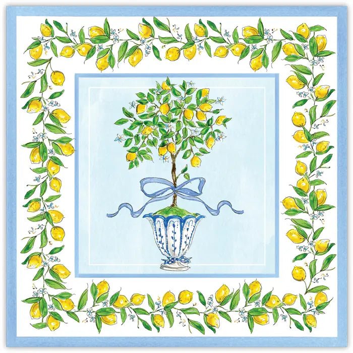 Lemon Topiary in Chinoiserie Pot Square Placemat-Paper Placemats-Clementine WP-The Grove