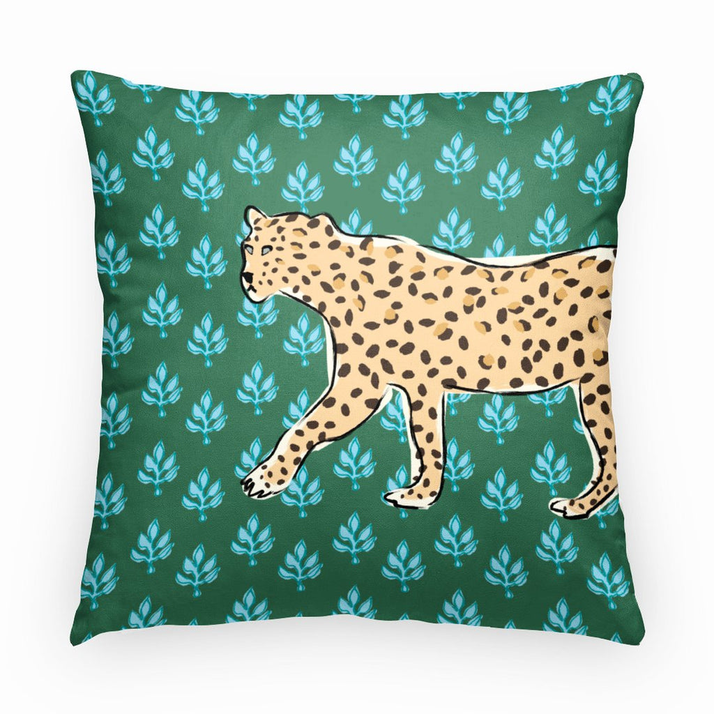 Leopard Flora Indoor/Outdoor Square Pillow-Throw Pillows-CB Studio-The Grove