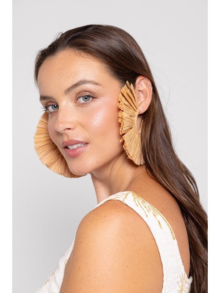 Mega Raffia Hoop Earrings | Pink-Earrings-Sundress-The Grove