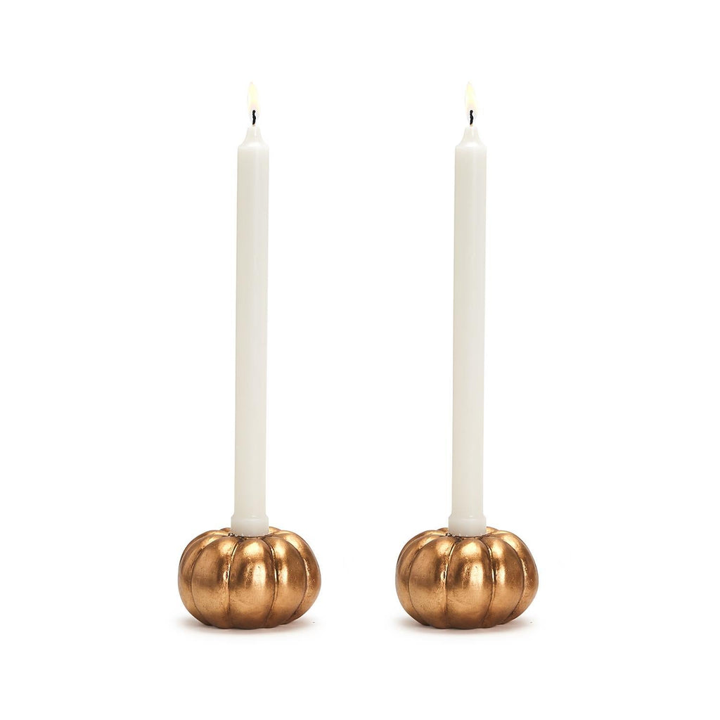 Metallic Pumpkin Taper Candleholders-Candle Holders-Two's Company-The Grove